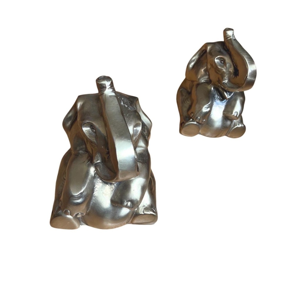 PM Craftsman Vintage MCM Elephant Bookends Set Bronze Metal Trunks Up‎ USA